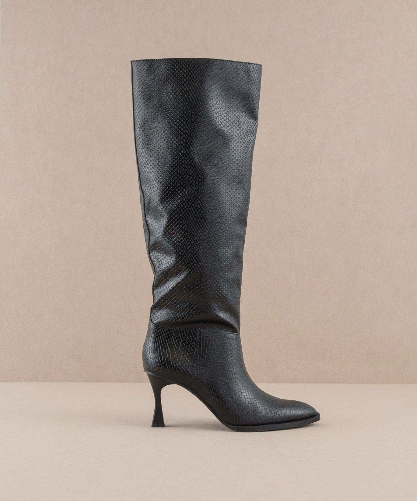 The Vanessa | Black Reptile Print Knee High Boot - SwagglyLife Home & Fashion